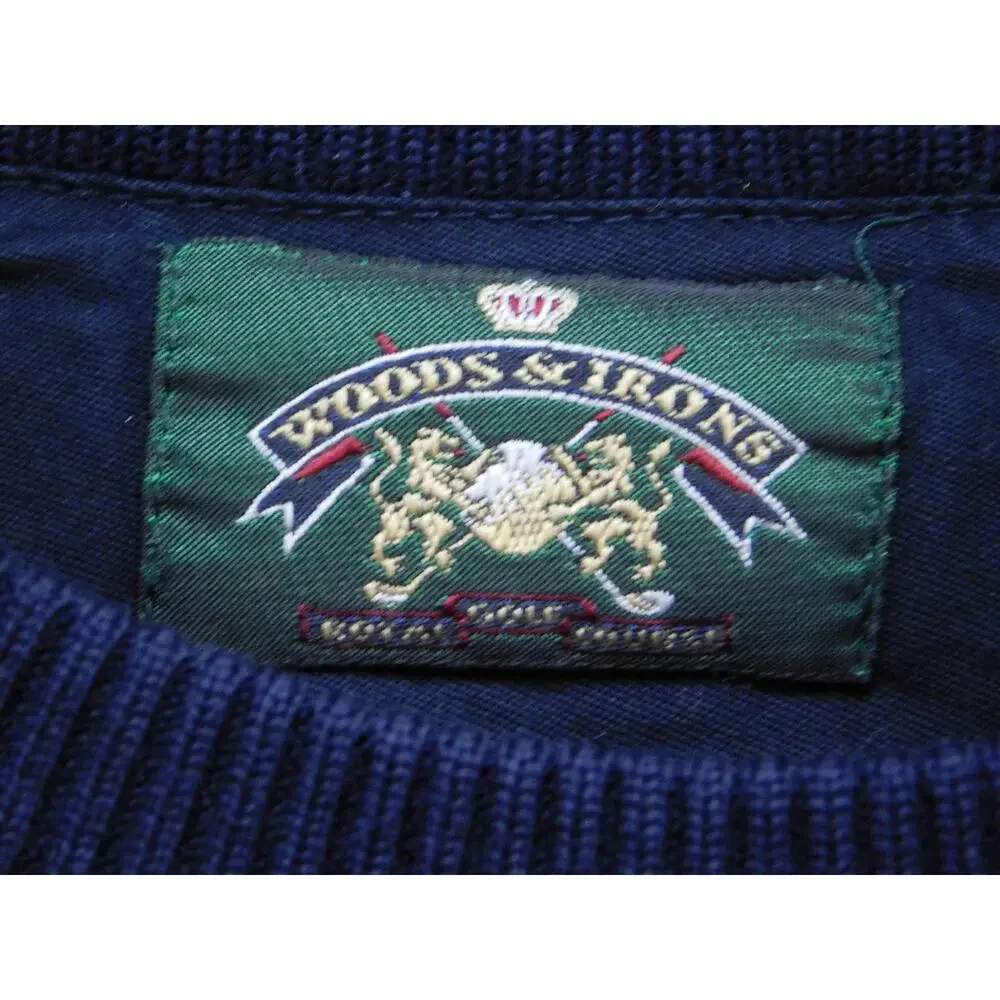 Woods & Irons Sweater Mens Large Navy Wool Elbow Patches Made in Italy Golf